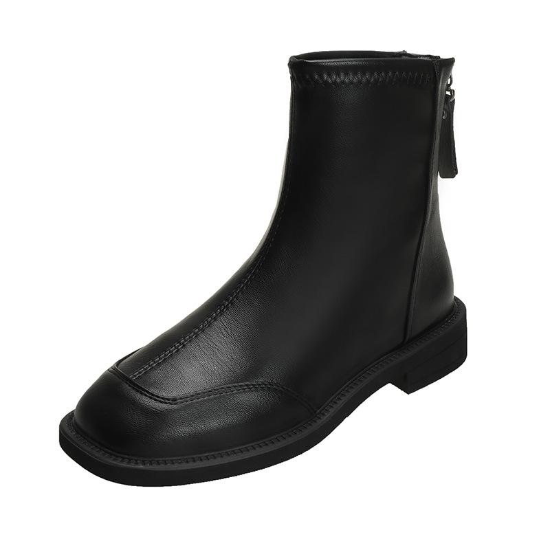Skinny Soft Leather Martin Boots Women's Autumn Large Size British Style Rear Zipper Elastic Skinny Short Boots