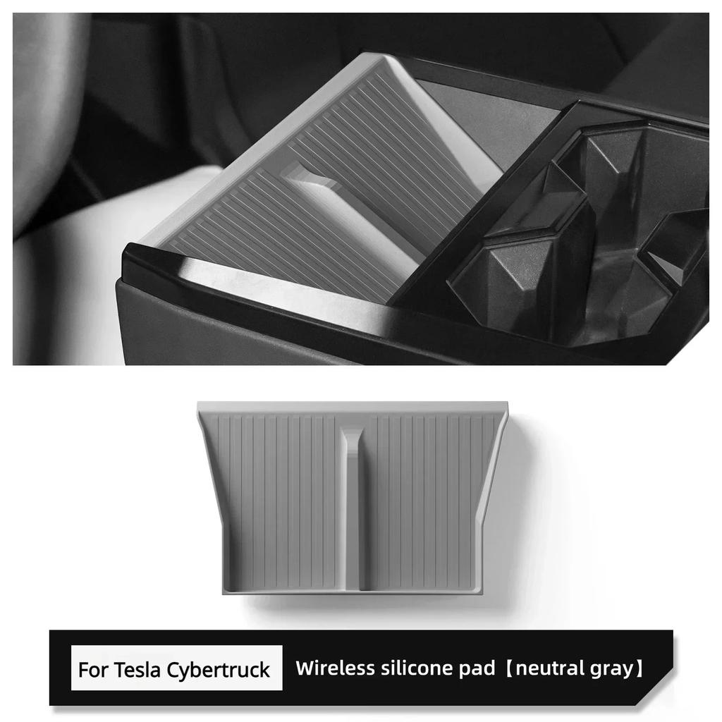 For Tesla Cybertruck 2025 Central Control Wireless Pad Car Accessories Pickup Truck Mobile Phone Non-slip Storage Mat Silicone