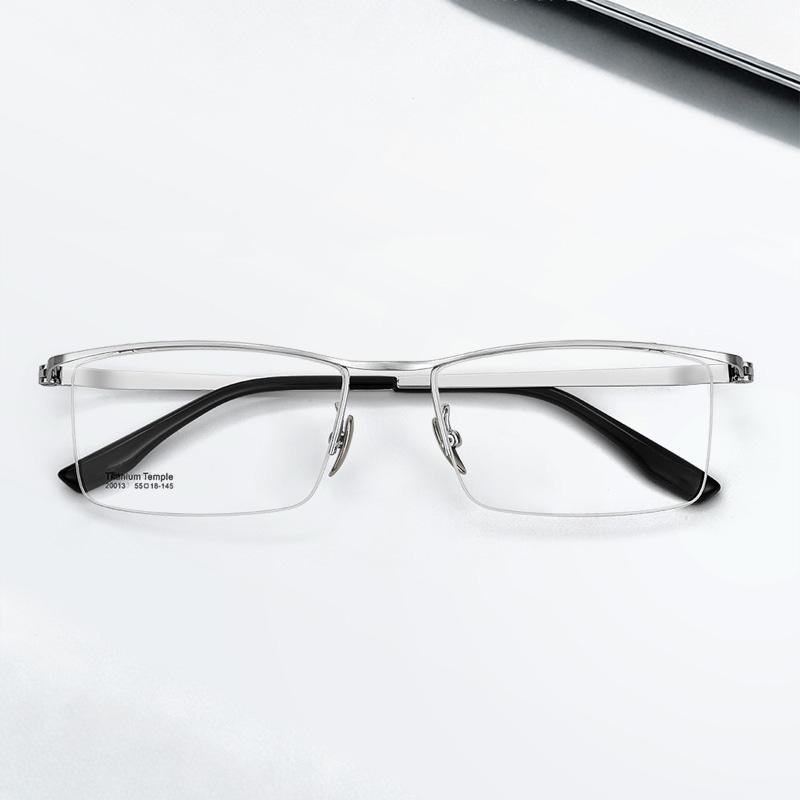 Professional Pure Titanium Semi-Rimless Men's Glasses Frame Ultralight Business Prescription Eyewear for Executive Office Work