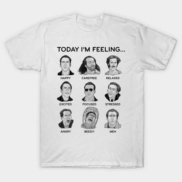 Men Black Print T-shirt Nicolas Cage - Today I M Feeling No-Cut Transfer Paper Print Cotton Tshirt M белый