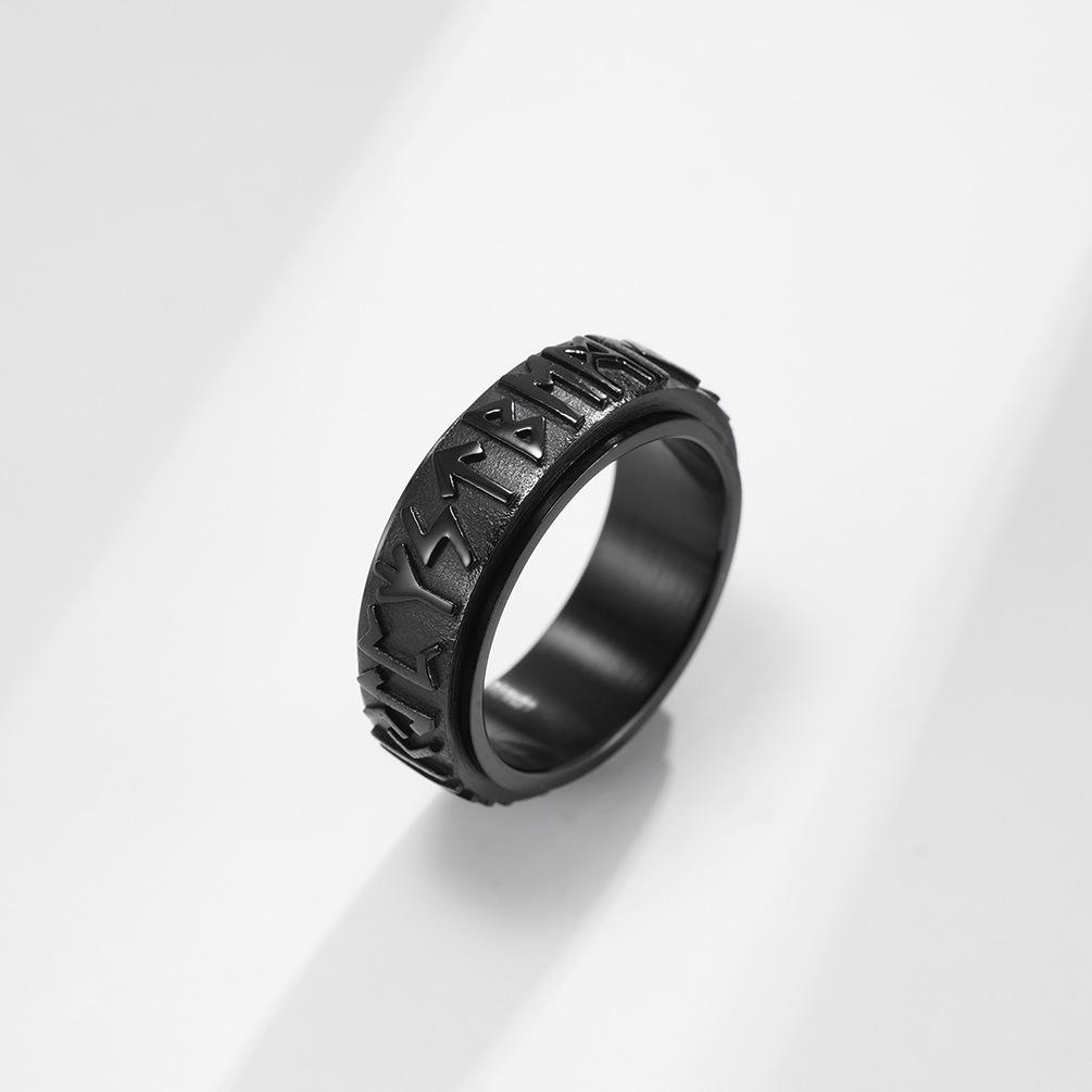 Nordic Viking Stainless Steel Rune Spinner Ring
