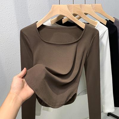 Schwarzes französisches Schlüsselbein Quadratisches Schlüsselbein Langarm-Oberteil für Damen Neue Herbst-Unterwäsche und Einzigartiges und Schönes T-Shirt