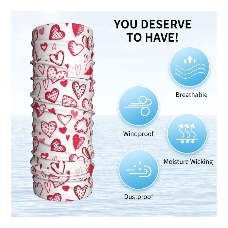 Pink Red Love Hearts Bandana Neck Warmer Women Men Hiking Camping Tube Mask Scarf Motorcycle Headband Gaiter Face Cover