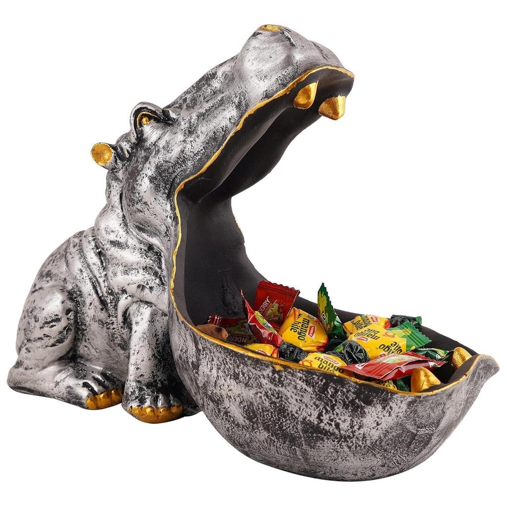 Angry Big Mouth Hippopotamus Showpiece for Home Decor | Silver Hippo Decorative Item