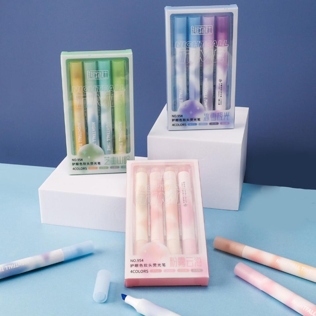 4 Pcs/set Kawaii Highlighter, Chisel Tip Marker Pen, Quick Drying, Assorted Colors, Water Based,For Organizing and Coloring