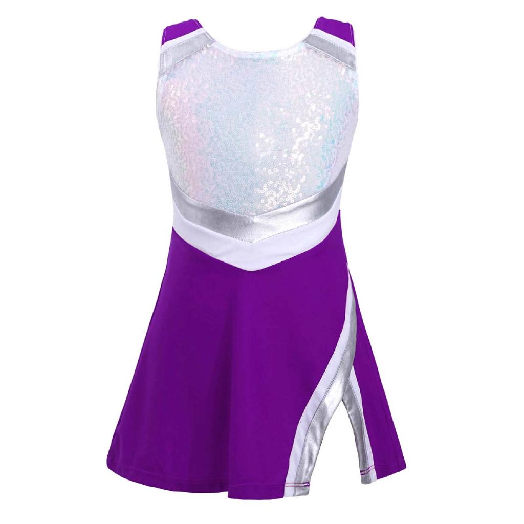 Kids Girls Cheerleading Outfits with Shorts Sleeveless Dress Cheer Uniform Costume