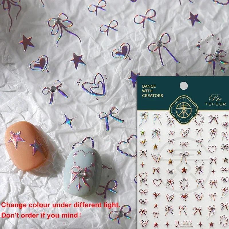 Cat's Eye 5D Gradient European Love Gem Wing Crystal Geometric Colorful Self Adhesive Nail Art Stickers Manicure Decals