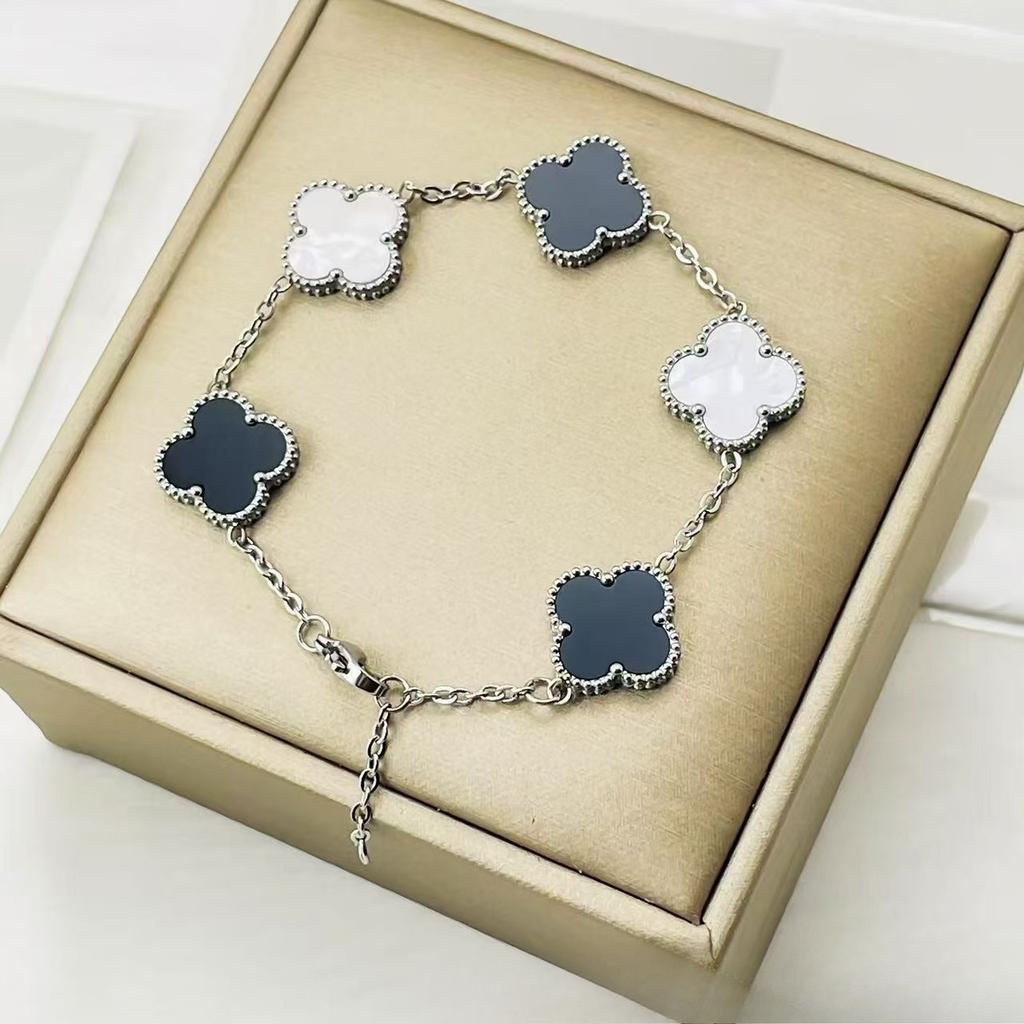 15mm Colorfast Four-Leaf Clover Titanium Steel Five-Flower Bracelet for Women - Fashionable High-End Bangle