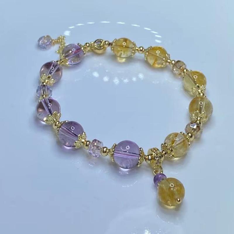 Натуральный Браслет из Фиолетового Цитрина Женский Одиночный Круг Модный Маленький Свежий Универсальный Хрустальный Браслет Украшения