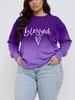 Ombre Gradient Blessed Letter Heart Print Curvy Women Crew Neck Sweatshirt, Raglan Sleeve Slight Stretch Pullover Top