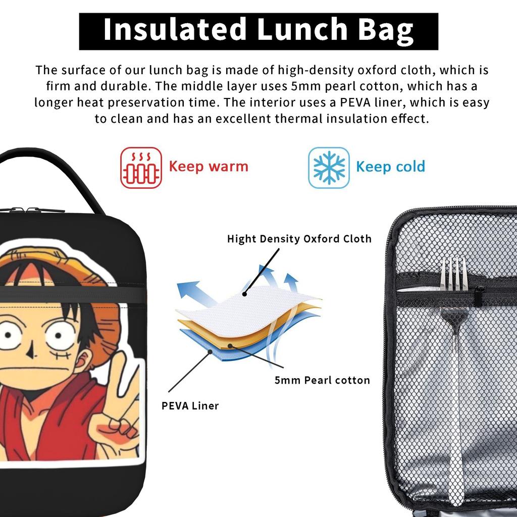 The Cheerful Pirate Flashing Signs Lunch Bag Anime One Piece Funny Lunch Box For Child Cooler Bag Thermal Tote Handbags