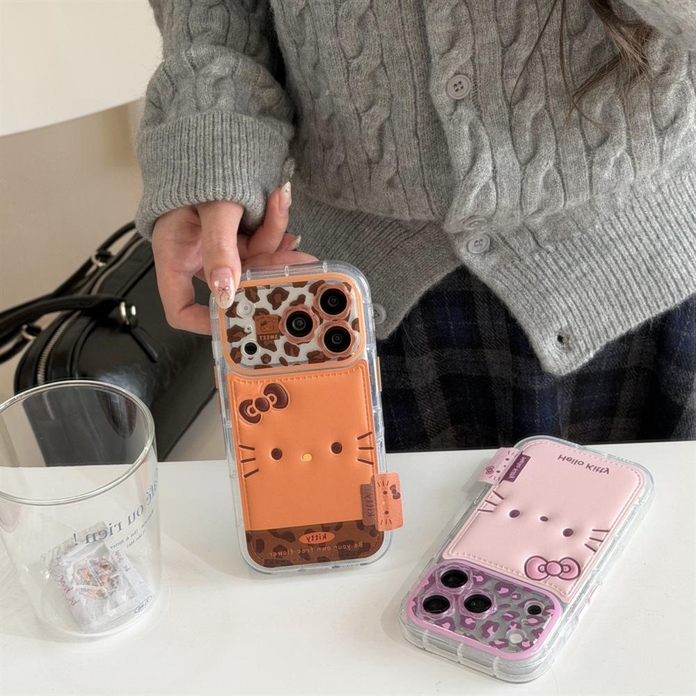 Embossed Leopard Print KT Cat iPhone 14/13 Compatible Drop-Proof Case for Apple 17/16/15 PROMAX