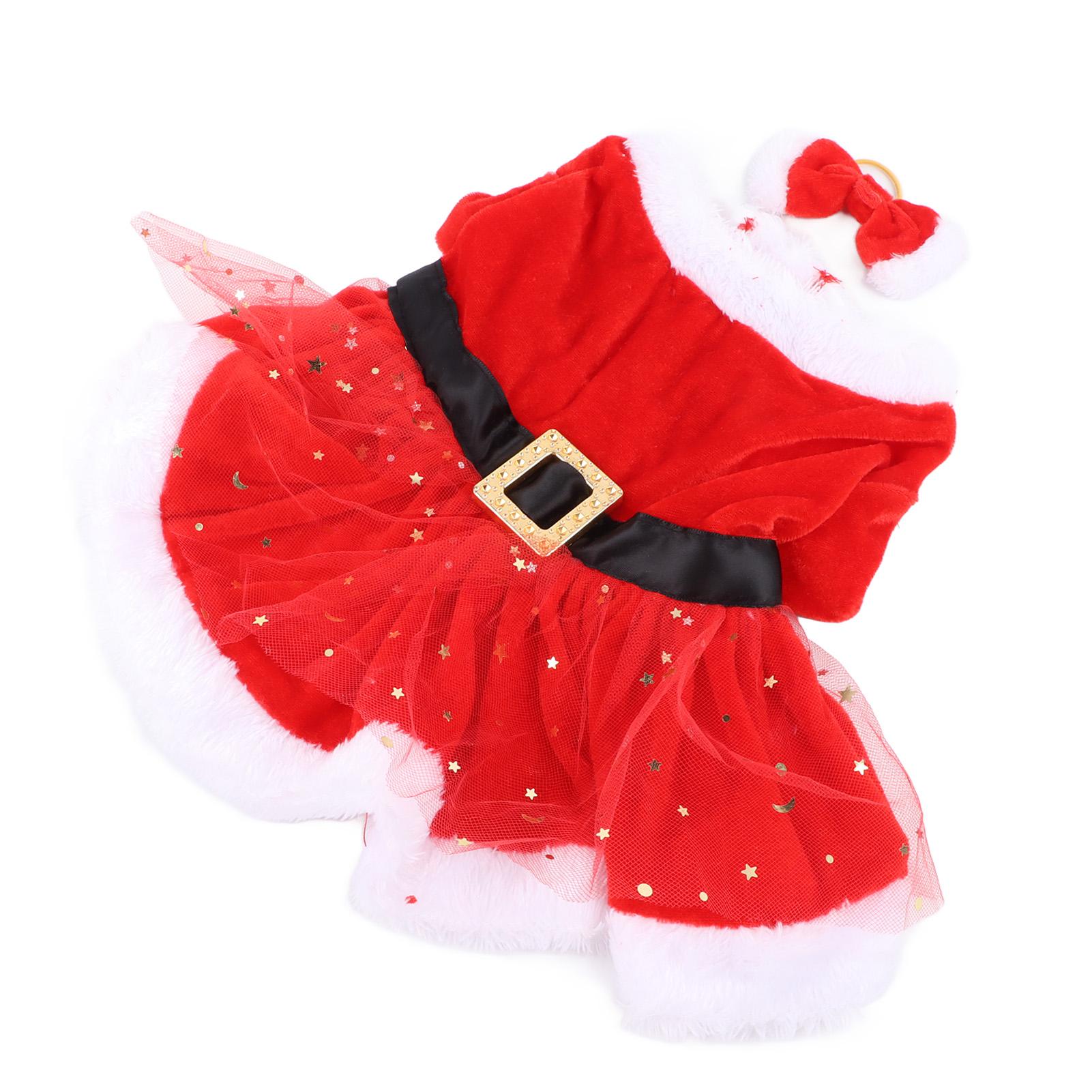 

Dog Cat Christmas Clothing Pet Christmas Costume Cute Comfortable Adjustable with Bow Headdress for Christmas Theme Party S