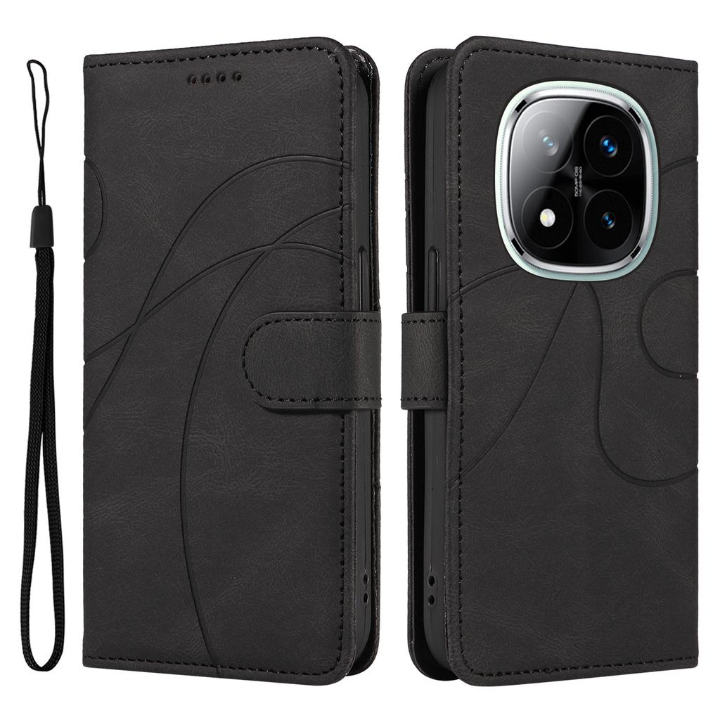 For Xiaomi Redmi Note 14 Pro+ 5G/Note 14 Pro 5G/Poco X7 5G Case Stand Wallet Leather Phone Cover Curved Line Wrist Strap
