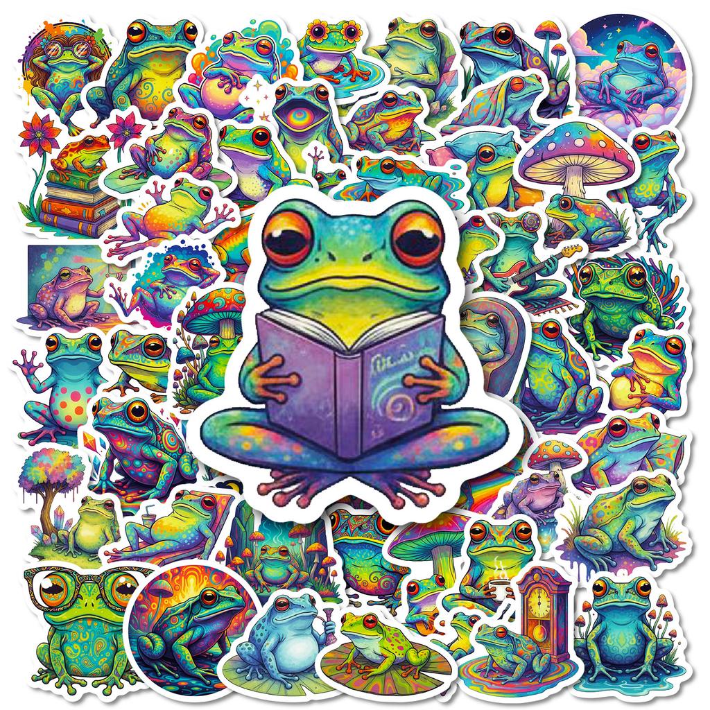 56Pcs Colorful Psychedelic Frog Graffiti Stickers Cute Frogs Cartoon Decal Diy Luggage Phone Guitar Scrapbook Classic Kid Toys