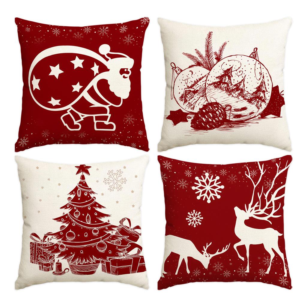 1/4pcs Christmas Pillow Cover, Elderly, Snowflake, Tree Printed Cushion Cover, Christmas Decoration (without Pillow Core)