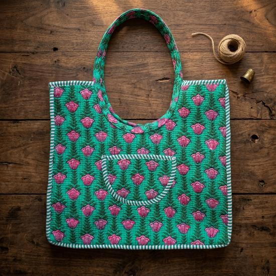 Shoulder Bag Usalover925 Floral Quilted Cotton Block Print Shoulder Bag 10