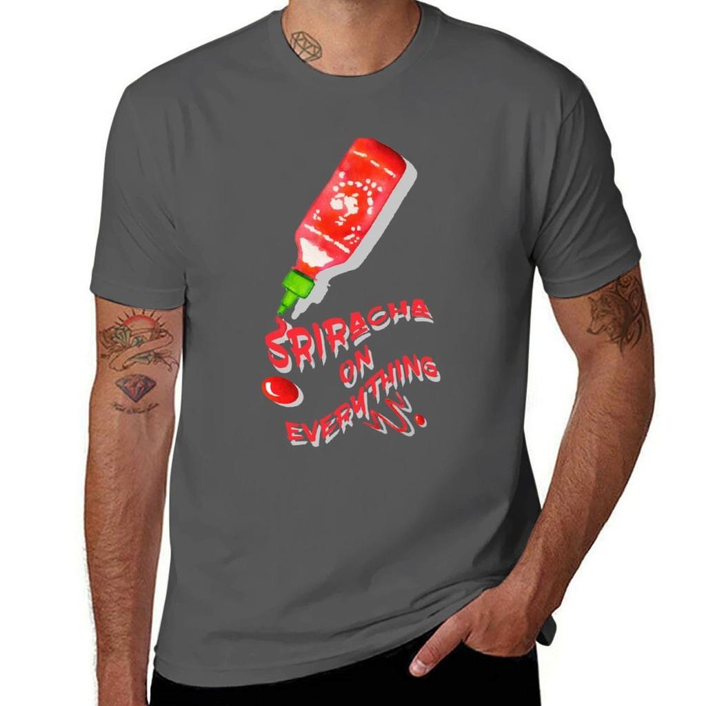 Sriracha On Everything Illustration TShirt Trendy Casual Short Sleeve Shirt