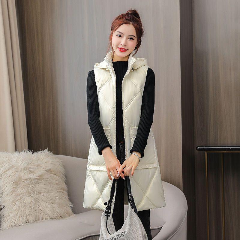 Abnehmbare Daunenbaumwollweste für Damen im Herbst-Winter-Mittel- bis Langstil, waschfreie Baumwollweste, Damen-Schulterjacke, Trend