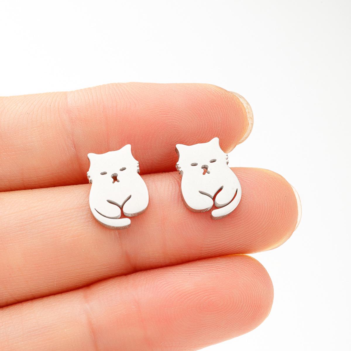 Stainless Steel Cat Ear Studs: Korean-Japanese Cute Fashion for Women