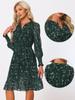 Allegra K Women's Star Dress, V-Neck Chiffon Glitter Star Print Metallic Button-Up Smock Dress, Dark Green Floral Print, Size M