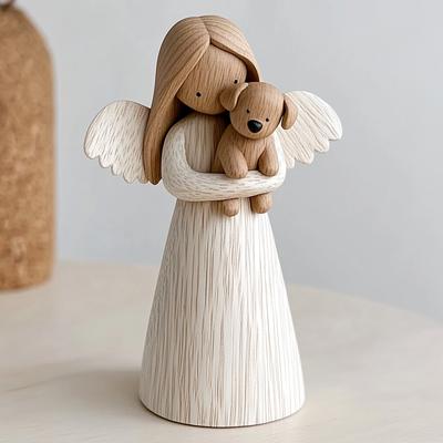 1pc Charming Angel Resin Dog Statue with Winged Angel & Puppy - Classic Memorial Gift for Pet Lovers, Thanksgiving Home & Office Desk Decor