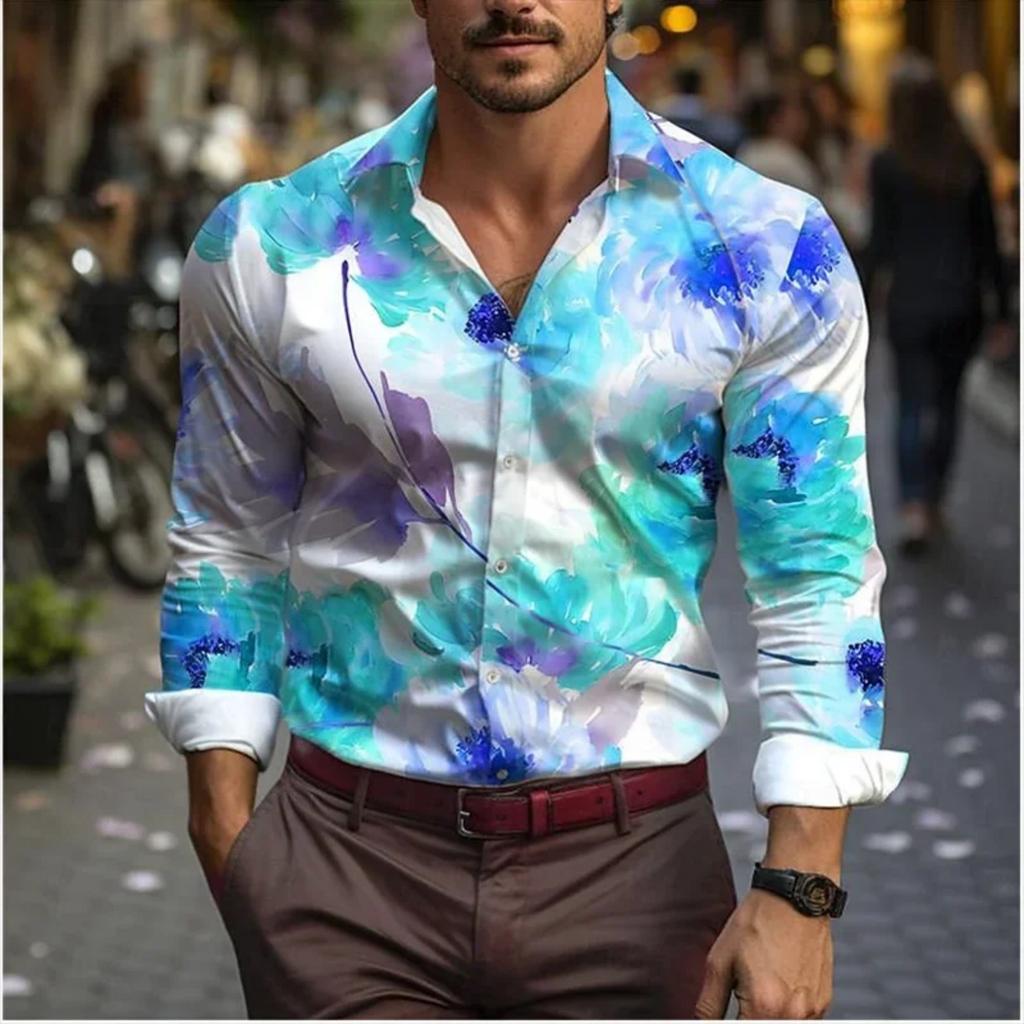 Western Vibes! Tribal Print Long Sleeve Button-Up Shirt, Casual Men's Wear