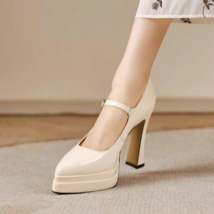 Super Wysokie Obcasy Słupkowe Buty Jednolite Szpiczasty Nosek Płytki Dekolt Platforma Mały Pasek Szpilki