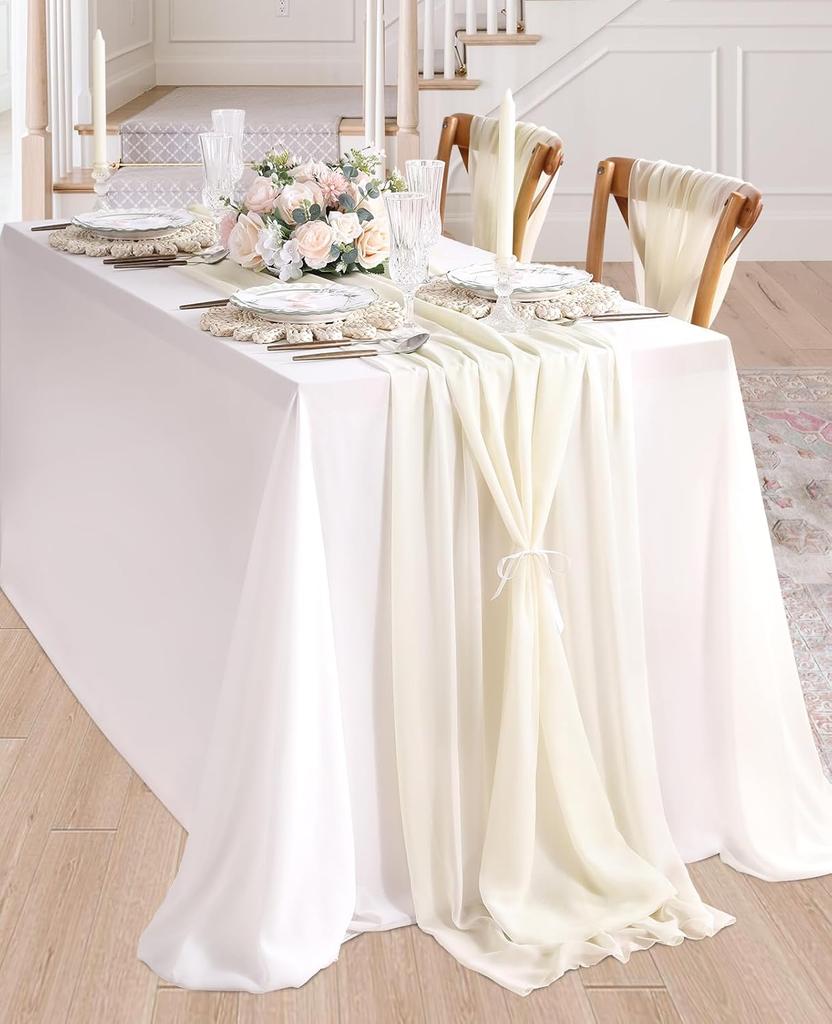 Boho Sheer Chiffon Fabric Table Runner Rustic Romantic Tulle Table Runner for Christmas Wedding Party Birthday Table Decorations