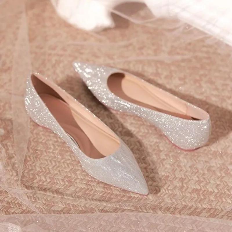 Modne damskie baleriny złote buty ślubne dla panny młodej szpiczasty nosek seksowne buty dla kobiet wysoka jakość modne nowości oferta 39 oryginalna marka na