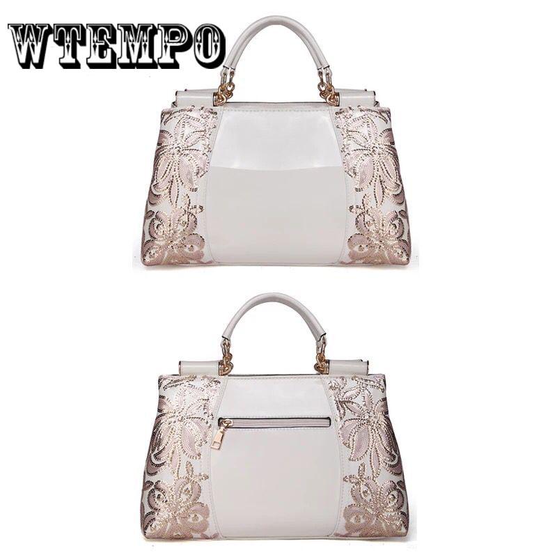 Dámské banketové párty svatební kabelky Dámská kožená taška s výšivkou květin Dámská taška přes rameno Tote