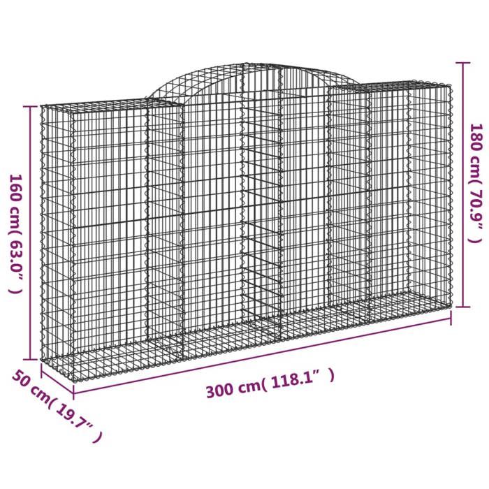 VidaXL Paniers à gabions arqués 4 pcs 300x50x160/180 cm fer galvanisé, gabion, cage de gabion, panier de mur de gabion, mur 3146757