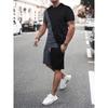 Men's Summer Striped Letter Printed Soft And Breathable Round Neck T-shirt Shorts Set, Outdoor Urban Casual two-Piece Set