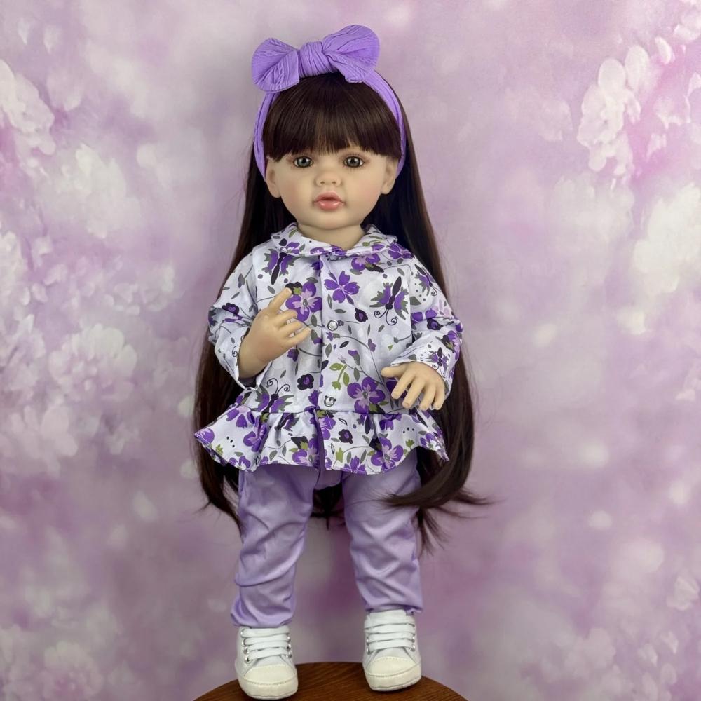 22'' 55cm Realistic Rebron Dolls Betty Full Vinyl Girl Doll Alive Rebirth Doll Can Stand Lifelike Simulation Baby Doll Wearing Floral Suits Kid Gift