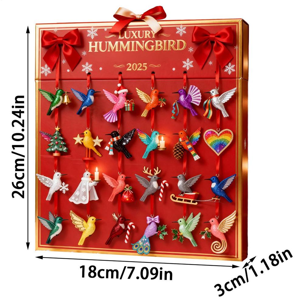 

Christmas Hummingbird Ornaments Advent Calendar, 24 Days 2D Acrylic Colorful Pendants for Home, Office, Car, Tree & Wall Decor M красный