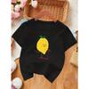 European Sizes Cartoon Lemon Skateboard Pattern Girls' Summer Short Sleeve T-Shirt, Breathable Comfortable Fashion Print Top