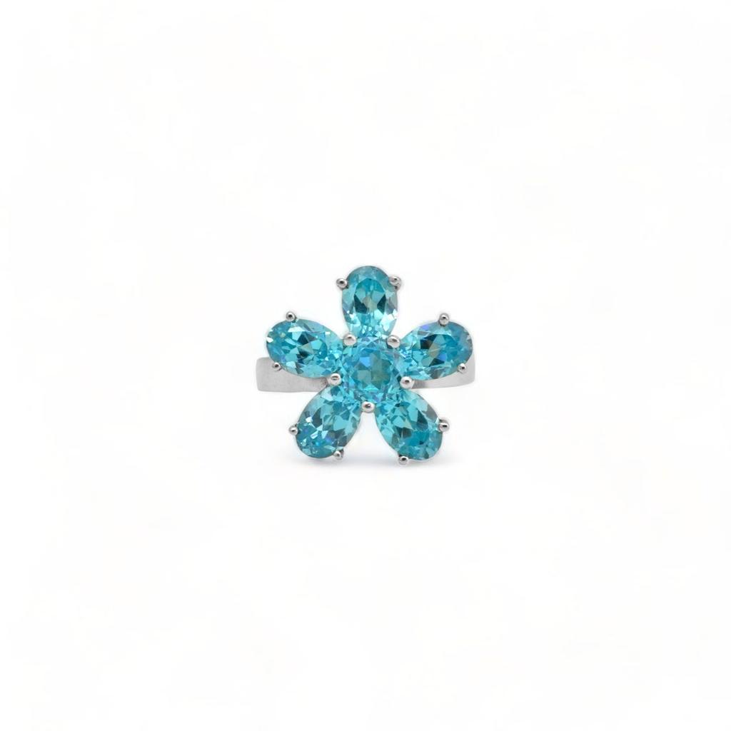 Swiss Blue Topaz Flower Ring: Sterling Silver Gemstone