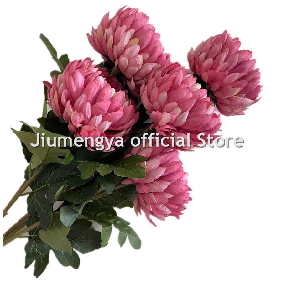 5pcs Artificial Chrysanthemum Flower Branch Faux Silk Pineapple Chrysanthemum with Long Stem for Wedding Floral Arrangement