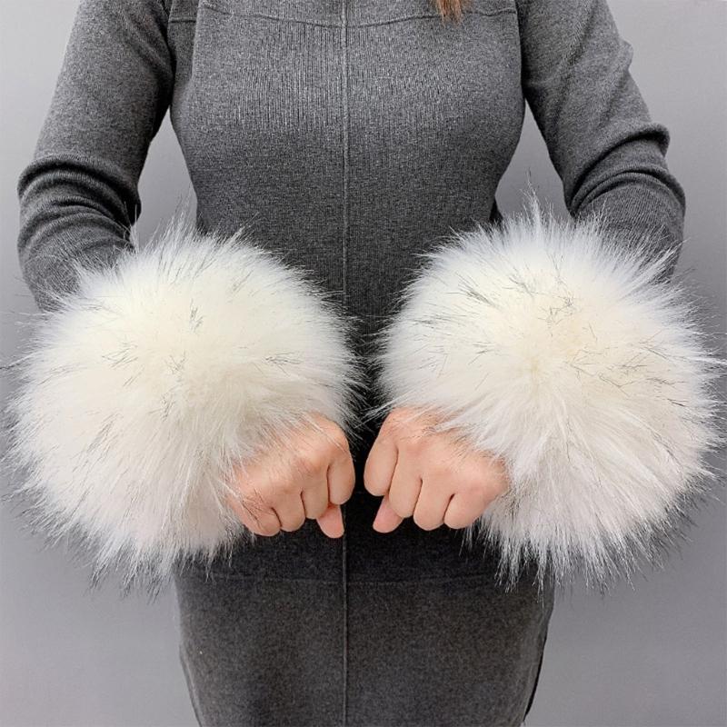 Faux Fur Cuffs Arm Warmers Furry Wrist Cuffs Holiday Costume Accessory for Women