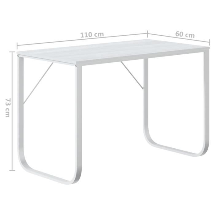 VidaXL Bureau d'ordinateur Blanc 110x60x73 cm Aggloméré, Blanc, métal enduit de poudre