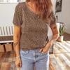 Women's Round Neck Short Sleeve Tee Regular Fit Streetwear Leopard Print Top