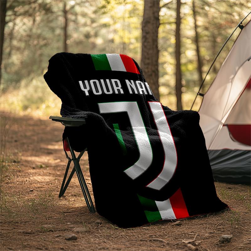 1pc Personalized Name Juventus Theme Blanket - Digital Print, Polyester, Cozy for All Seasons, Perfect for Outdoor, and Travel