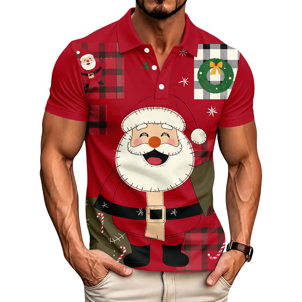 Men's Casual Short Sleeve Shirt with Christmas Print and Loose Fit for Holiday