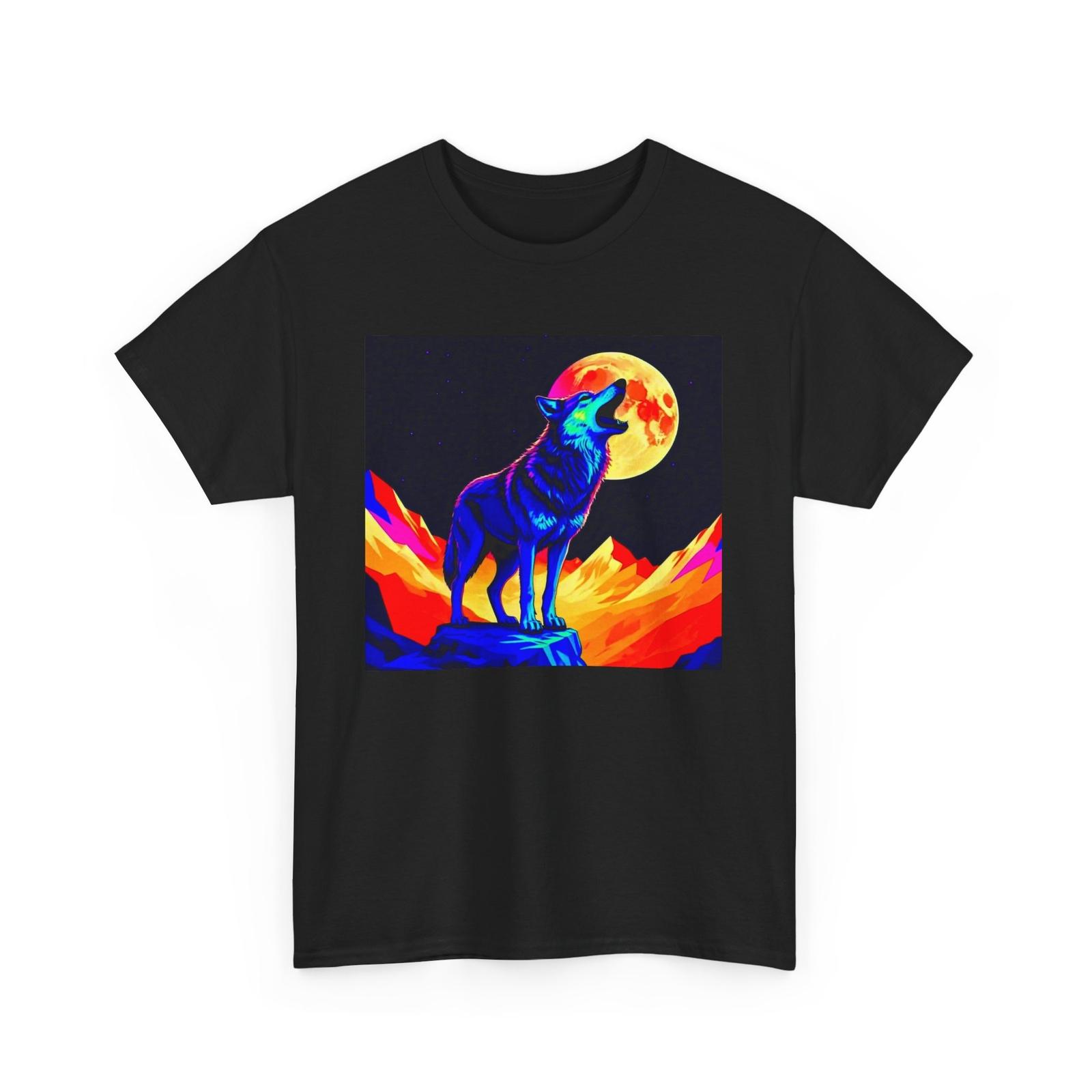 Vibrant Wolf Tee Full Moon Graphic T-Shirt Nature Lover Animal Print S