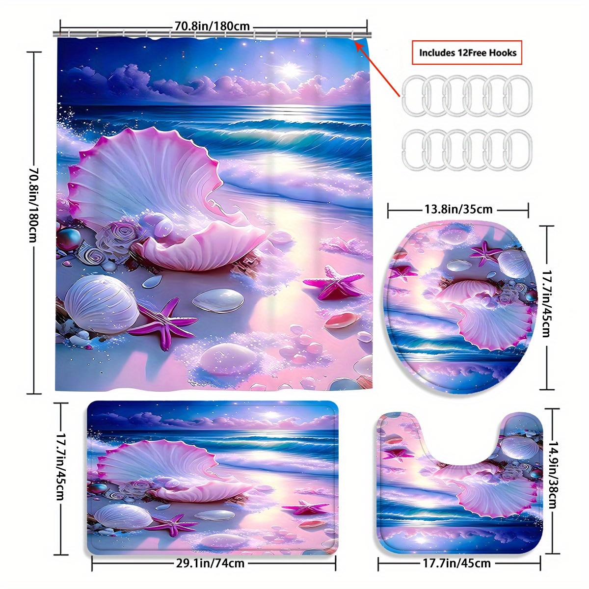 

1/4 шт. Роскошный пляжный комплект водонепроницаемых занавесок для душа, декоративный набор для ванной комнаты, нескользящий коврик для унитаза, коврик для ванной и 12 крючков 4pcs-full set