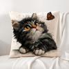 Cute Cat and Flower Cushion Cover Natural Linen Organic Fabric DoubleSided Printing Sofa Home Decor Gift Pillow Cover