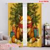 2pcs,2D Plane Printing Contemporary Curtains Cozy Foxes In Red Scarves with Pine & Gifts Versatile Fabric (without Rod) Art Deco