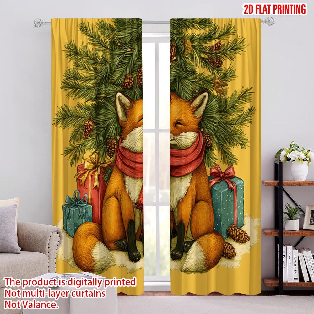

2pcs,2D plane printing Contemporary Curtains Cozy Foxes in Red Scarves with Pine & Gifts Versatile Fabric (without rod) Art Deco 52.50 × 116.00 cm 2 pcs