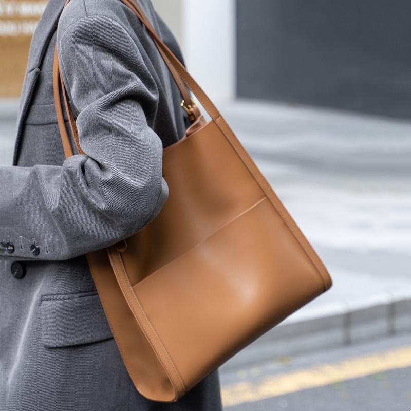 Ladies Soft Cowhide Tote Casual Bucket Handbags Girl Female Luxury Design Shoulder Bags Women‘s Natural Cow Real Leather Bag