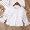 Girls Spring and Summer Solid Color Lace Long Sleeve T-shirt Cute Fresh Thin Section Pullover Tops